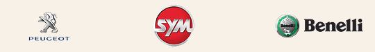 logos des marques de fabricants de motos Benelli et scooters Peugeot et Sym